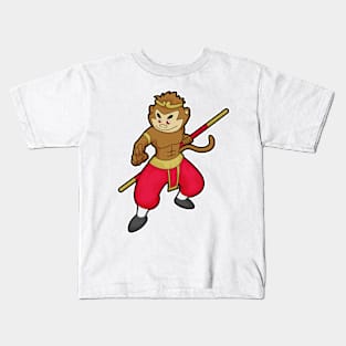 Monkey as Warrior with Staff & Headband Kids T-Shirt